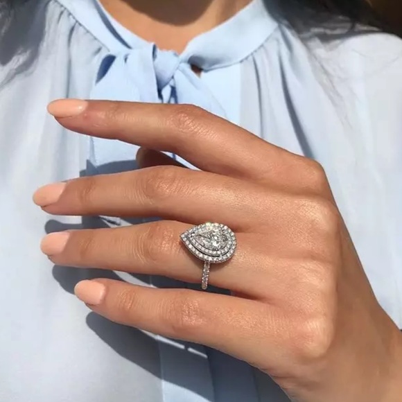 New Pear 925 Sterling Silver Micro Paved Zircon Ring - Picture 4 of 8